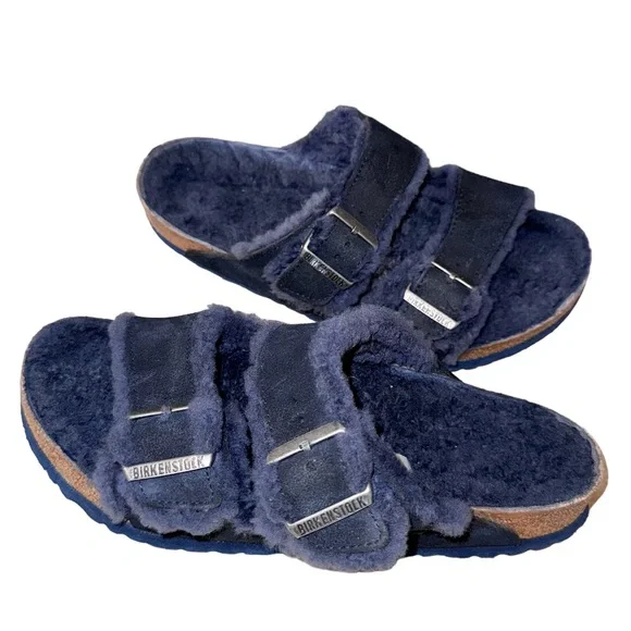 BIRKENSTOCK Arizona blue fur suede sandals women’s shoes size 41 10 10.5 - Picture 6 of 17